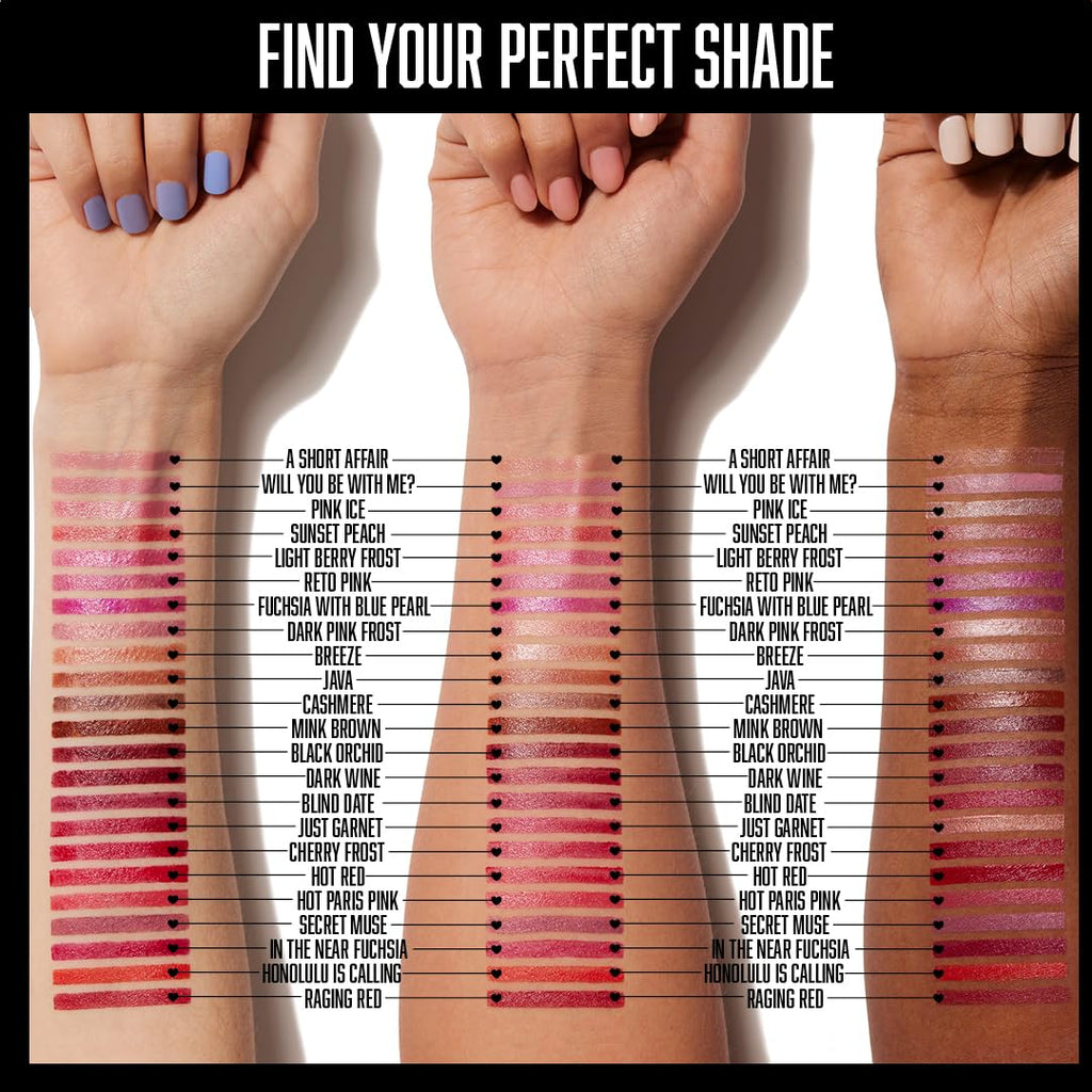 Silky, moisturizing lipstick. — Shade: Dark Pink Frost (shimmering deep pink).